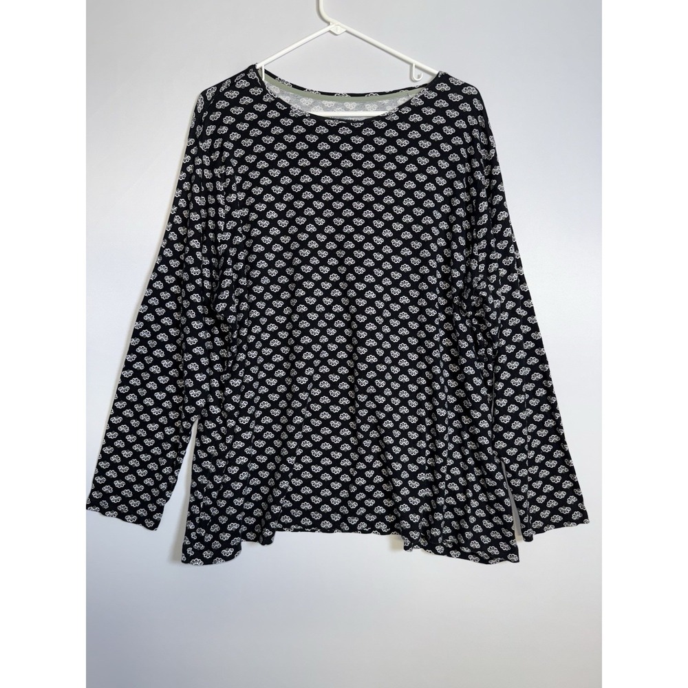 Croft & Barrow Top 3X Black, white  Long  slv Floral Print Shirt Stretch